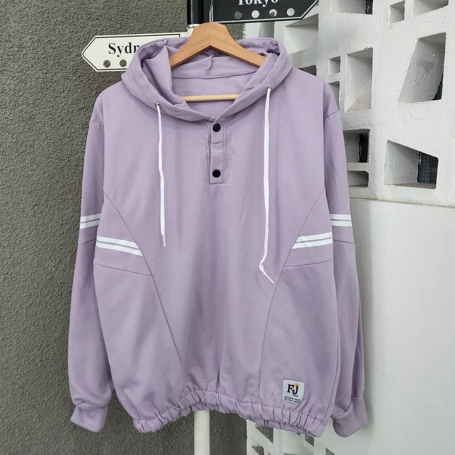 Hoodie Sweater Wanita Pria V Scarla Kekinian Motif Strip Terbaru