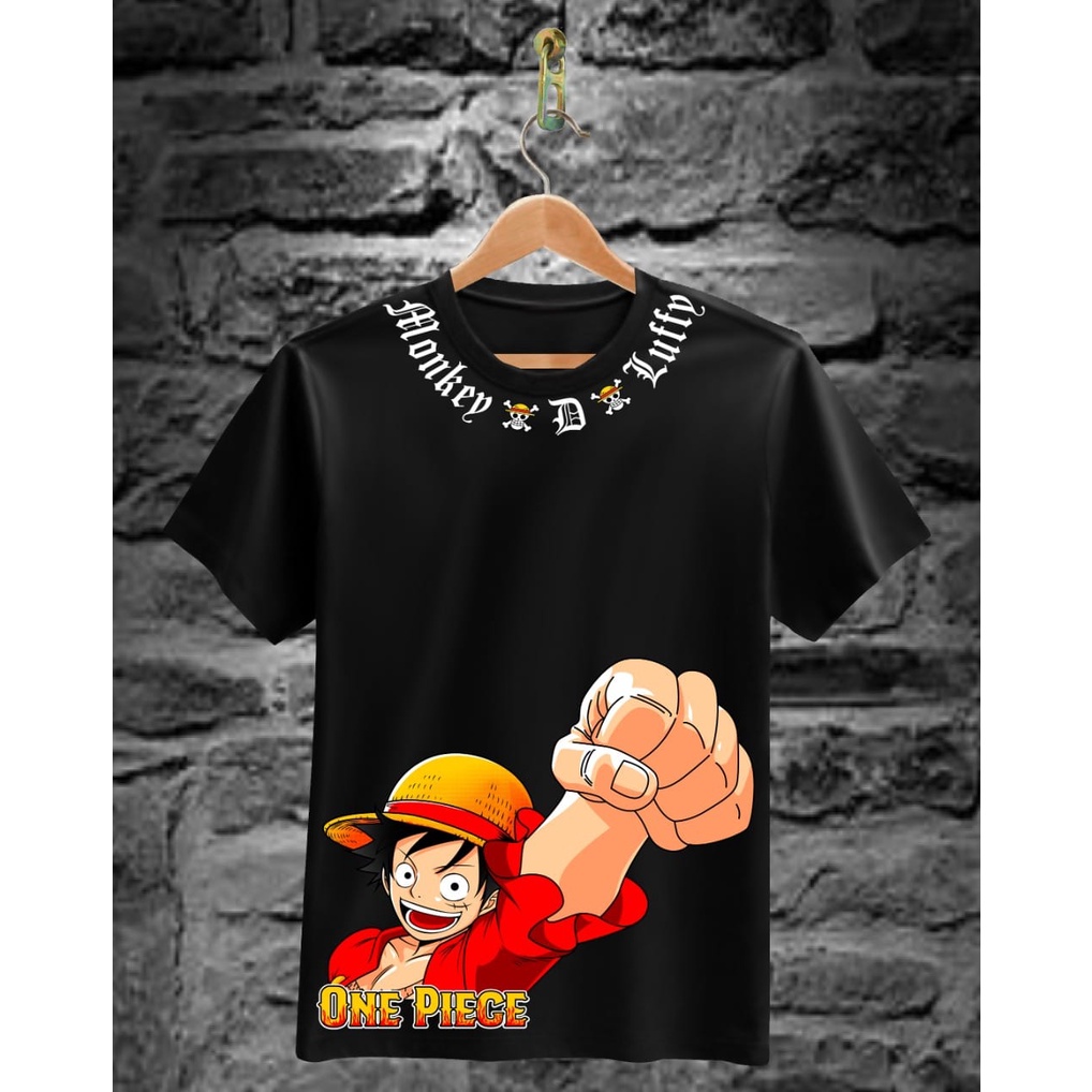 Kaos Tshirt Pria Terbaru Samurai Jepang Luffy Kalung Warna Hitam Distro Lengan Pendek Motif Sablon Bergambar Keren