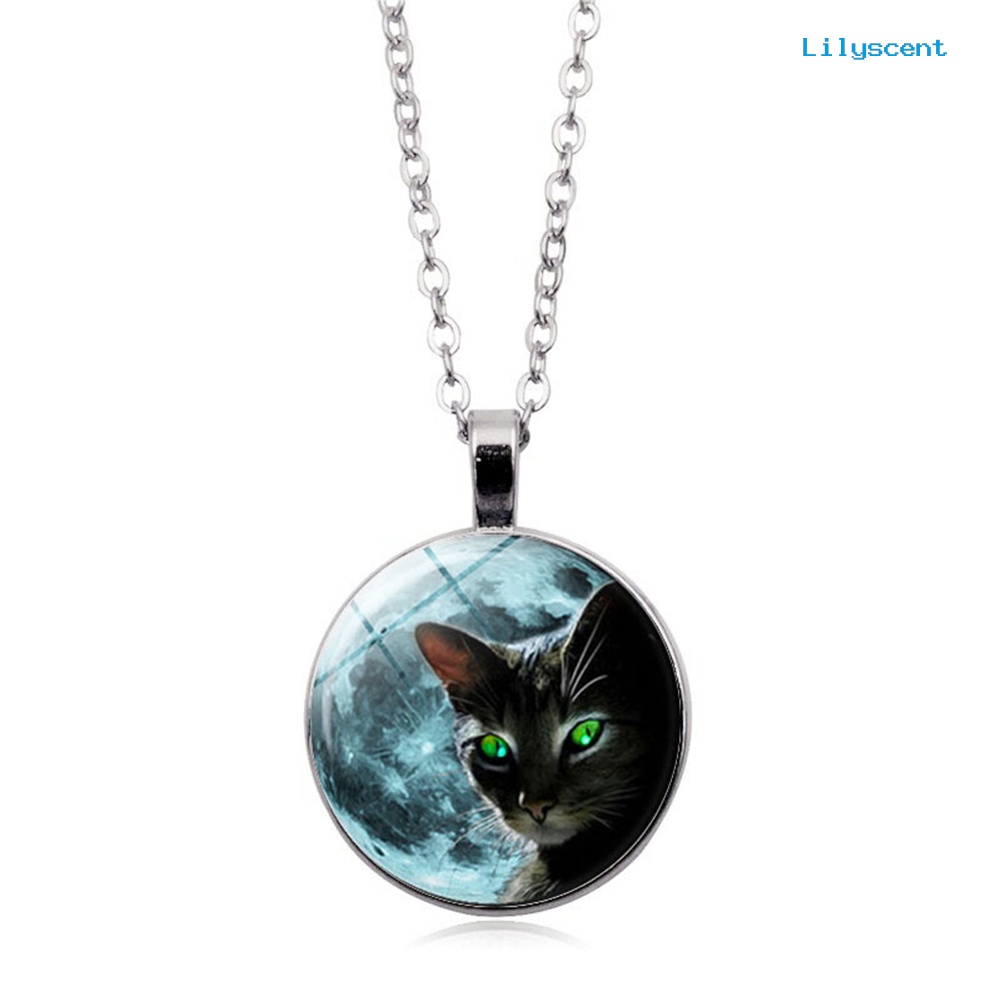 [LS] Perhiasan Wanita Vintage Motif Kucing Cabochon Imitasi Liontin Rantai Kalung