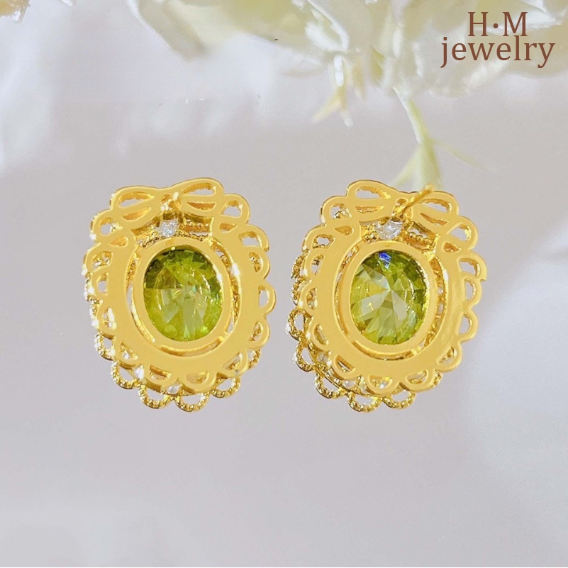 LUSH Anting Vintage Elegan Rimbun Hijau Olive Earrings Mutiara Kristal Hijau Hutan Rimbun