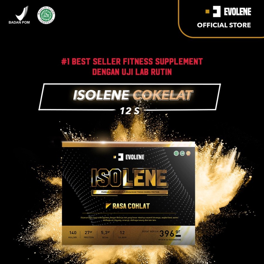 Evolene Isolene Whey Protein Isolate Kemasan Box isi 12 Sachet