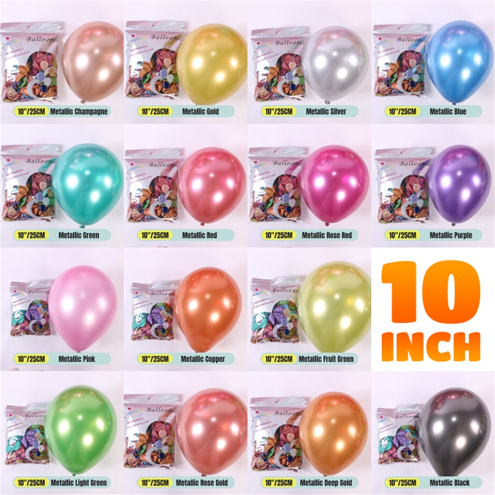 ღ 50PCS 10Inch Logam Chrome Balon Lateks Tebal Logam Balon Lateks Balon Pesta Dekorasi Set untuk Pernikahan Ulang Tahun pesta Dekorasi Persediaan