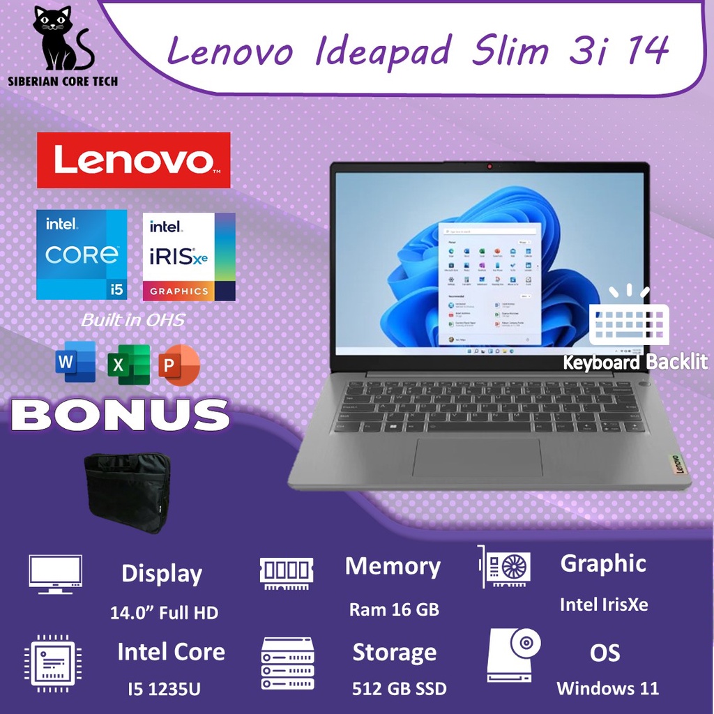 LENOVO IDEAPAD SLIM 3i 14 I5 1235U 16GB 512SSD IRISXE W11+OHS 14.0FHD BLIT 2YR PREM