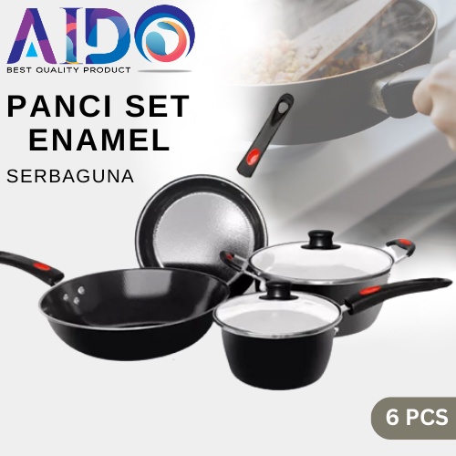 Panci Set Enamel Anti Karat / Wajan Set Steinless Steel 1831