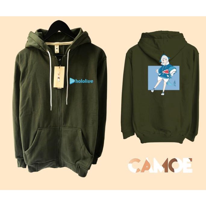 Jacket vTuber EN Hololive Gawr gura dance Sweater Hoodie Pria Bahan Fleece Sablon Polyflex Zipper Re