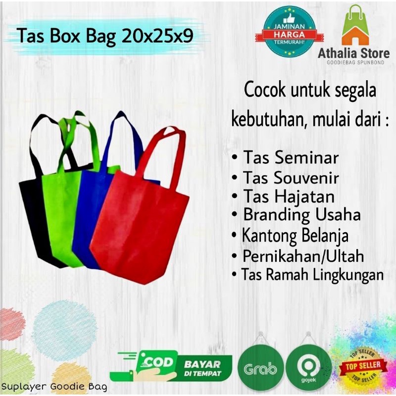 

tas goodiebag spunbond tebal 75gsm tas snack box bag uk 20x30x9 harga perpcs
