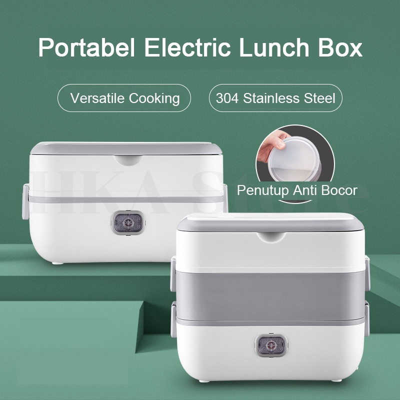 Electric Lunch Box Soft Putih Anti Tumpah Low Watt 304 Stainless Steel Portabel Lunch Box