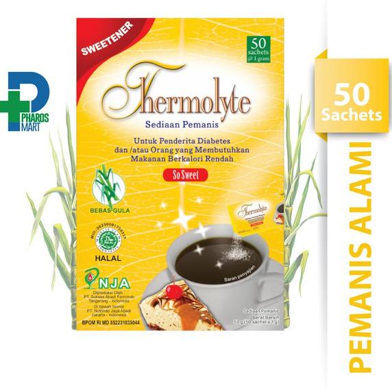 

[BAYAR DITEMPAT] Thermolyte Sweetener - Box isi 50 Sachet @ 1 Gram - Pemanis Pengganti Gula