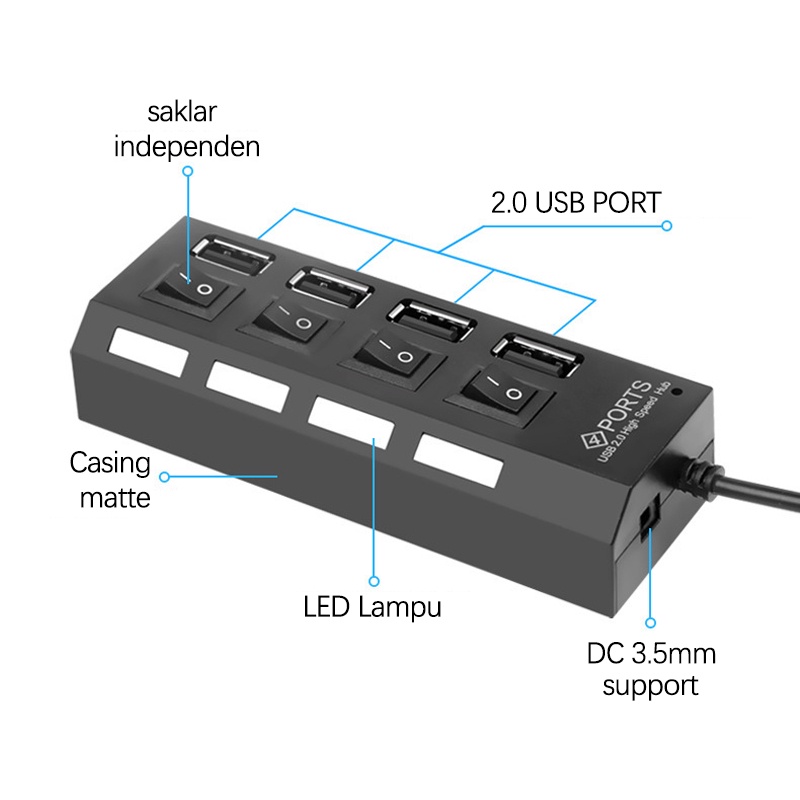 Usb Hub 4/7 Port Saklar On/Off High speed