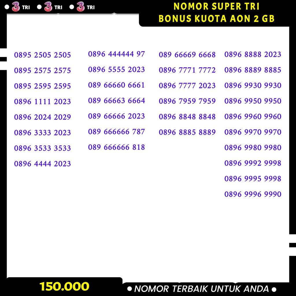 Nomor Cantik Tri Prabayar 4G