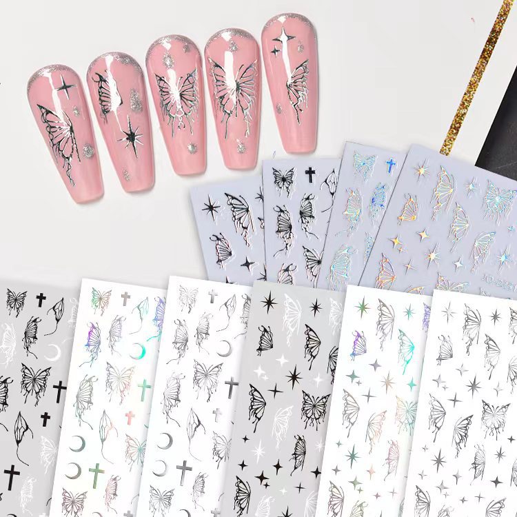 [Harga Grosir] 1Pcs DIY Nail Art Stiker Fashion 3D Cair Logam Kupu-Kupu Astral Nail Decal Sticker Manicure Art Dekorasi Untuk Wanita Dan Anak Perempuan