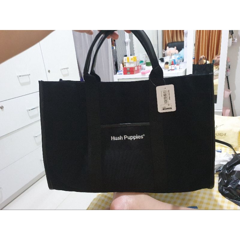 Tote Bag Hush Puppies Canvas Kanvas Hitam Original Black tas Viral Best Seller cocok buat kado