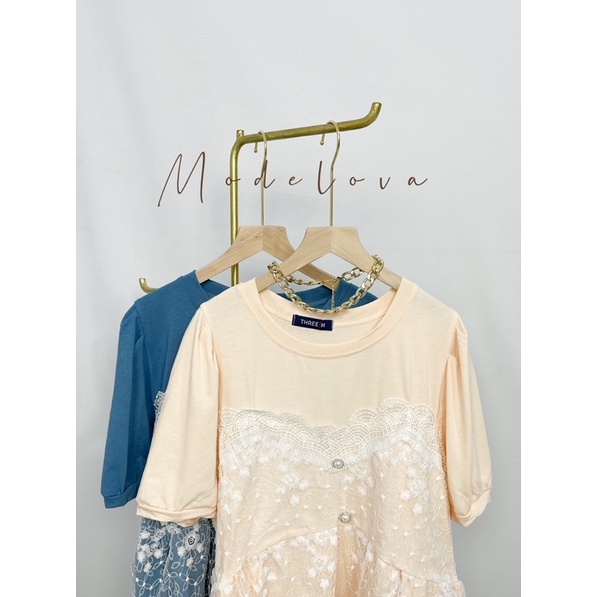 MDLV ~ 17330# Jocea Lace Layered Tee Dress Flower korea import