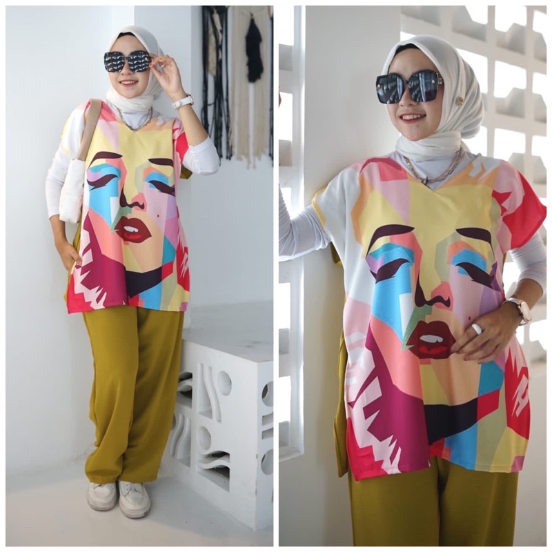 DARA SET PRINTING CRINKLE AIRFLOW  | ONE SET CRINKLE | ONE SET WANITA KEKINIAN | SETELAN KEMEJA
