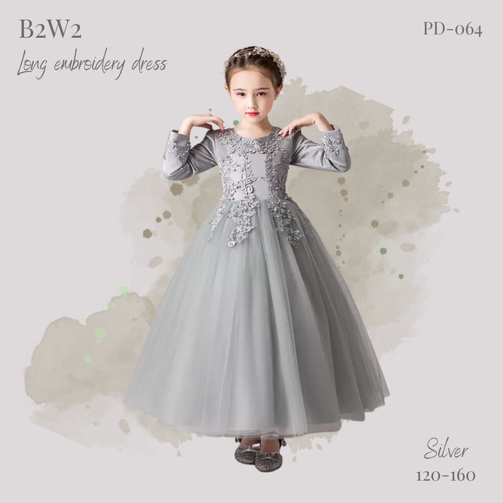 [Brandedbaby] 5T-11T DRESS PESTA ANAK LENGAN PANJANG TULLE BUNGA BUNGA / DRESS MUSLIM ANAK PEREMPUAN EMBROIDERY