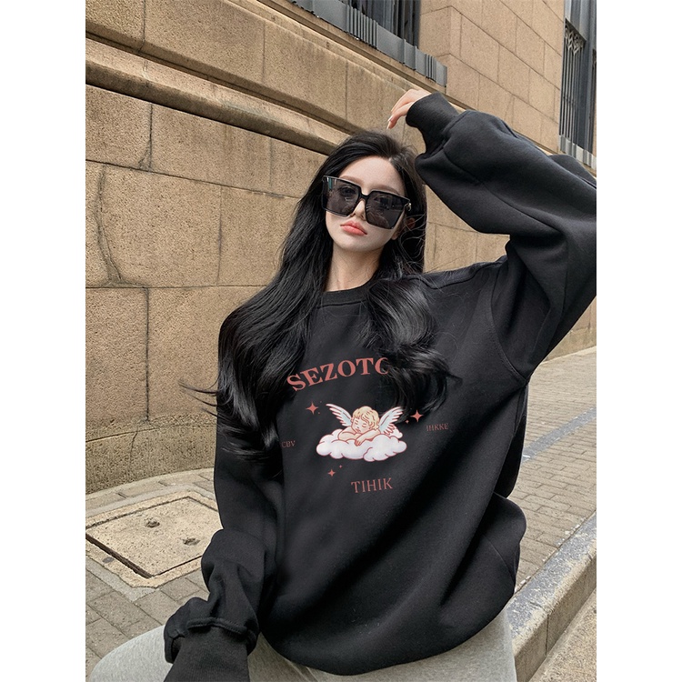 EUNII Sweater Lengan Panjang Cute Angel Korean Style/Sweater Crop/Baju Wanita/Switer Wanita/Switer