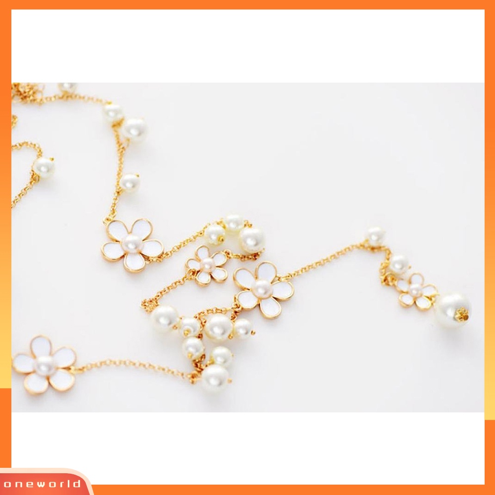 [WONE] Bunga Mutiara Imitasi Sweater Rantai Liontin Panjang Kalung Wanita Fashion Perhiasan