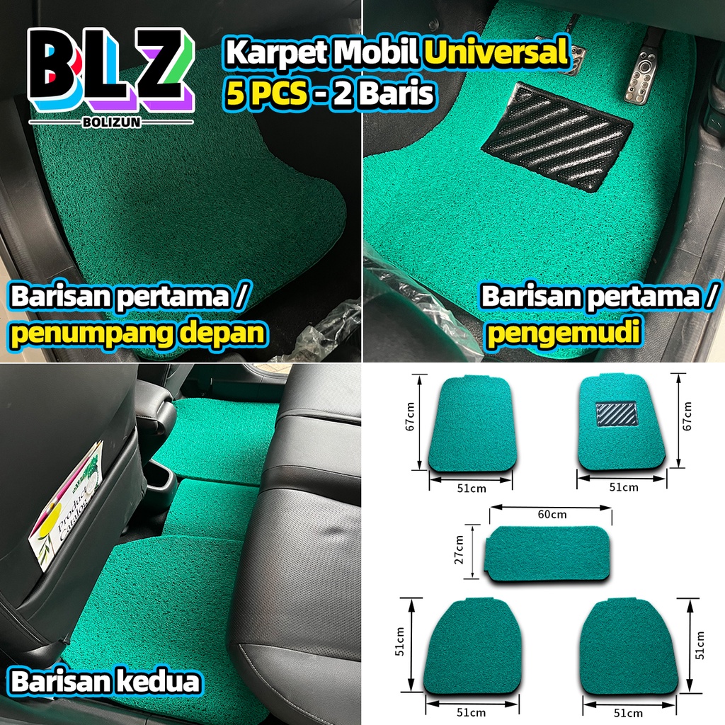 Bolizun Karpet Mobil Universal pvc mie bihun 5 PCS - 2 Baris / Universal Fit Car Mats / Car Floor Mats