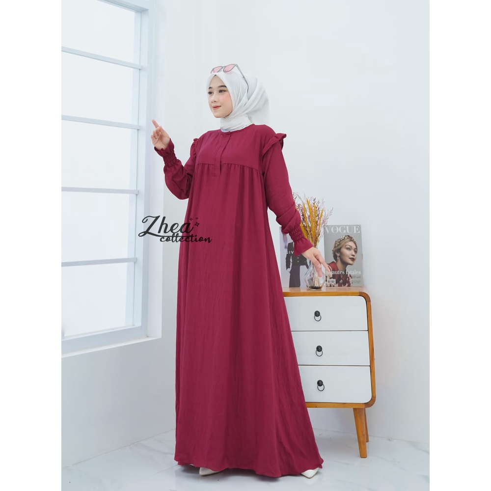 Gamis Muslim Dewasa Polos - Gamis Busui Bahan Polo Linen Rempel Bahu