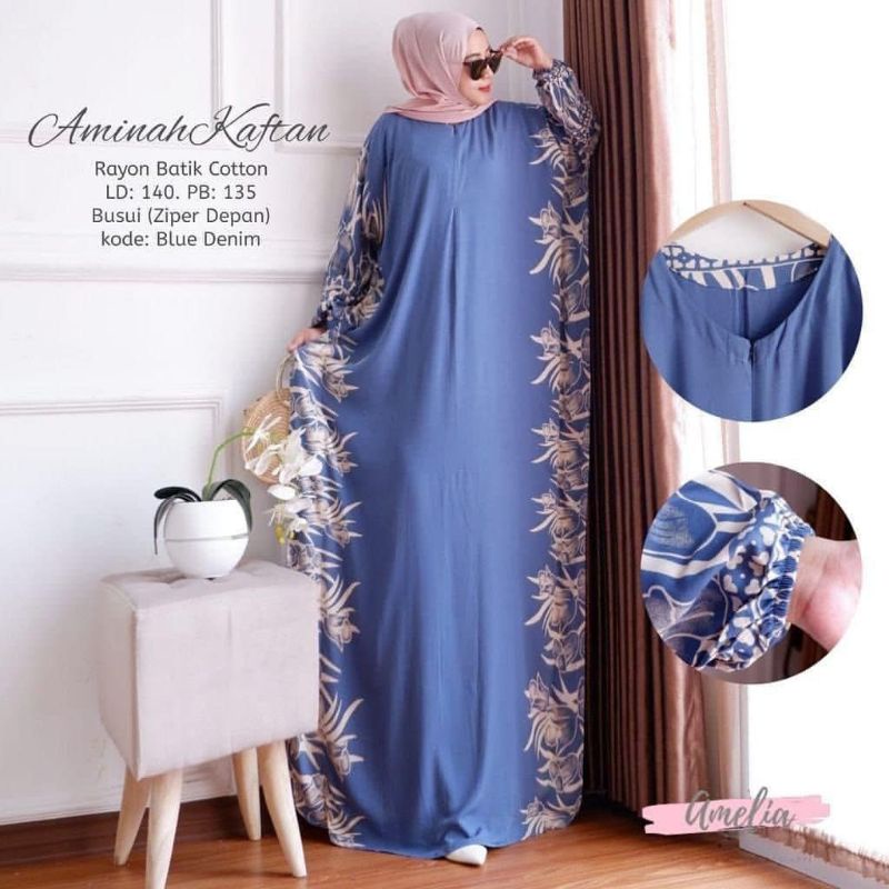 COD -Gamis Kaftan Aminah Asmiranda Maxy Gamis Muslim Aurora Dress Shakila Aksen Renda Import Ld  140 Fit XL