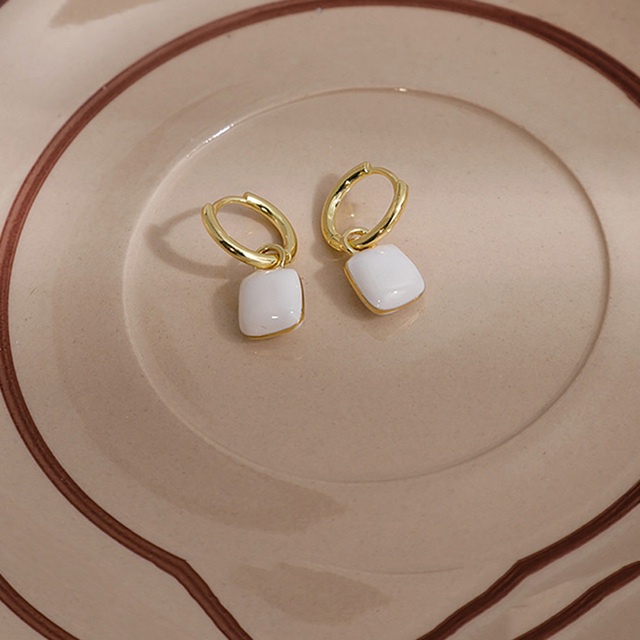 Anting Tetes Hati Enamel Hijau Putih Sederhana Untuk Wanita Elegan Warna Emas Cinta Persegi Menjuntai Earring Perhiasan Pesta