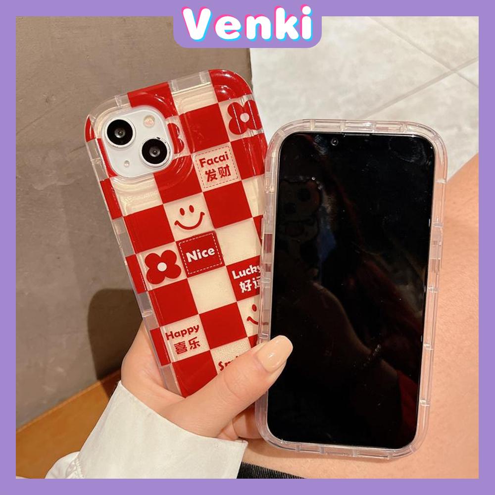 Case For iPhone 14 Pro Max TPU Soft Jelly Airbag Clear Case Wine Red Checkerboard Smiley Flowers Camera Protection Shockproof For iPhone 14 13 12 11 Plus Pro Max 7 Plus X XR