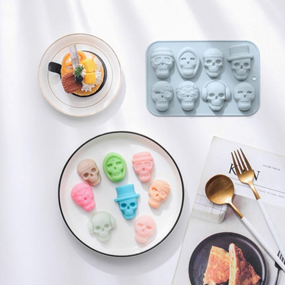 Solighter 8kisi Tengkorak Gummies Dekorasi Pesta Handmade CupCake Hantu Membuat Kue Cetakan Puding Silikon