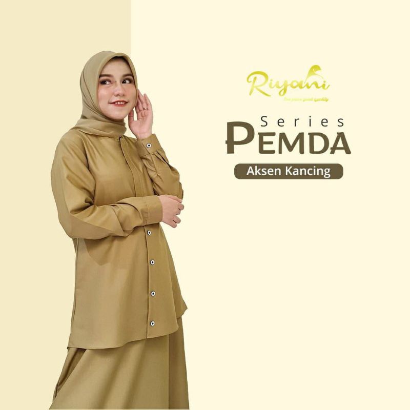 SERAGAM PEMDA KHAKI TOYOBO/ SERAGAM PEMDA AKSEN KANCING/ AGEN RIYANI KEBUMEN/ OMAH KERUDUNG KEBUMEN
