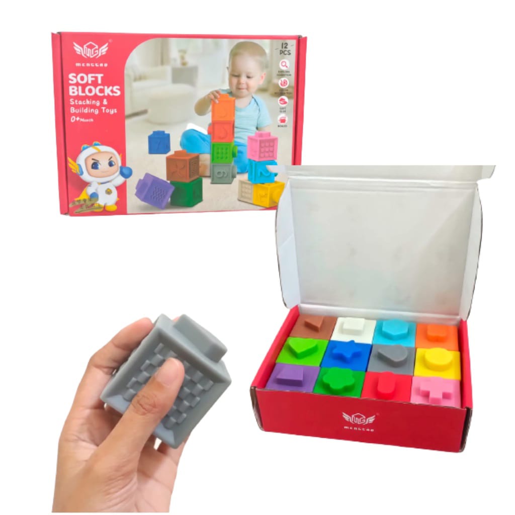 Soft Building Blocks Balok Bayi Balok Mainan Bayi Mainan Bayi Mainan Balita Balok Susun Bayi Baby Teether Bayi Gigitan Bayi Teether Mainan Balok Anak Mainan Montessori