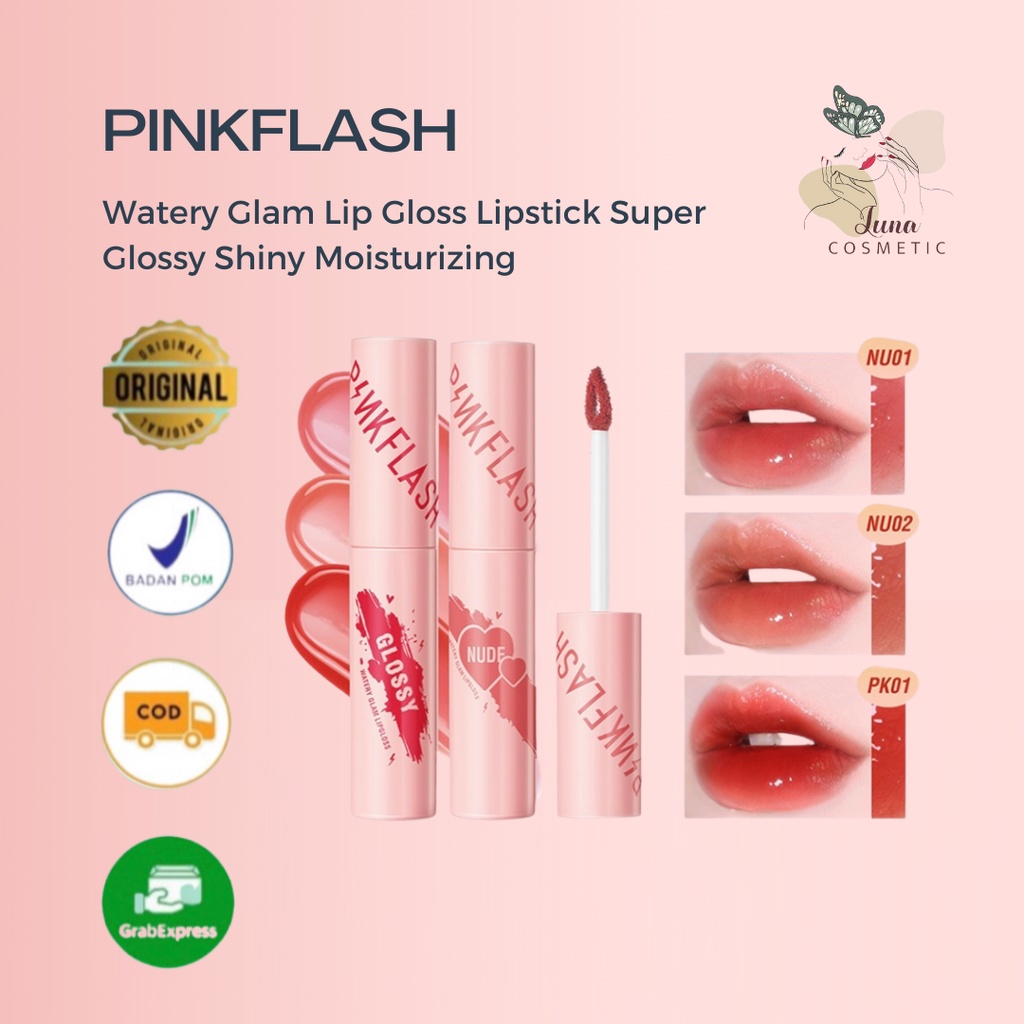 PINKFLASH Watery Glam Lip Gloss Lipstick Super Glossy Shiny Moisturizing Non Sticky Long Lasting