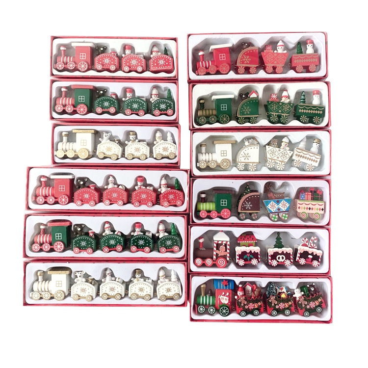 Mainan Anak Kereta Kayu Motif Snowman Santa Christmas Dekorasi Natal Hadiah Natal