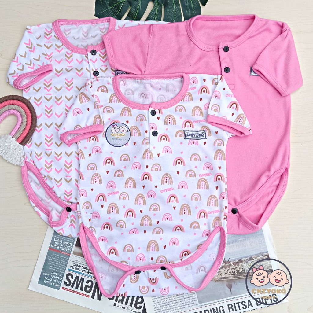 3 Pcs Jumper Bayi Jumpsuit Segitiga SERIAN PINK Chiyoko Baby