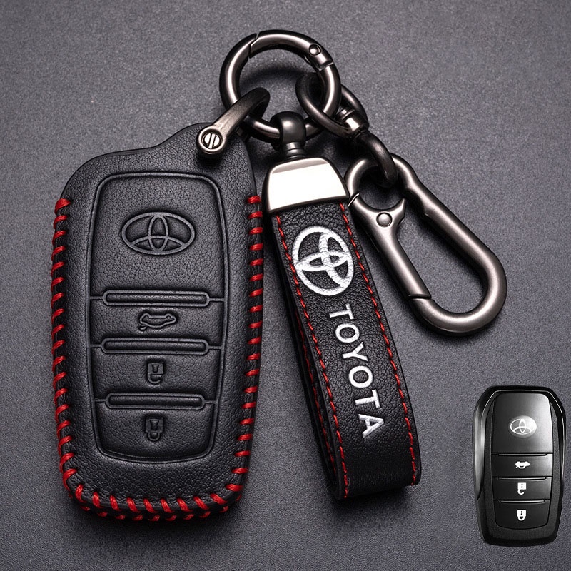 Leather Key Cover Case Tempat Kunci Remote Mobil Untuk Toyota Vios Hilux Revo Innova Fortuner Harrier Camry Vellfire Alphard Vellfire Estima Yaris Aksesoris Kunci Mobil