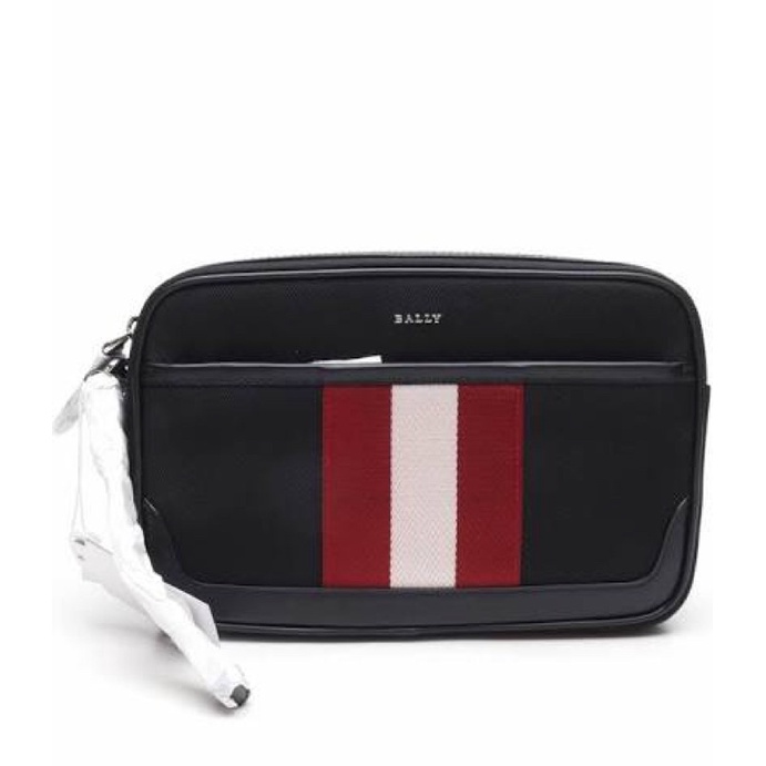 Tas Bally Caliros Clutch Techno Nylon Black Red Original 100%