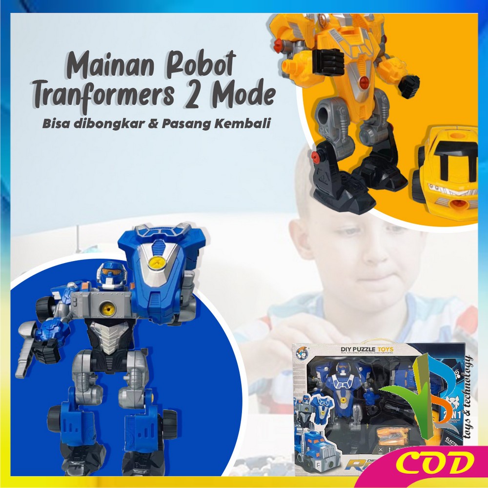 RB-M214 Mainan Robot Anak Laki Laki Robot Deformation 2IN1 DIY Puzzle Toys Mainan Bongkar Pasang Dengan Obeng Listrik / Mainan Mobil Mobilan