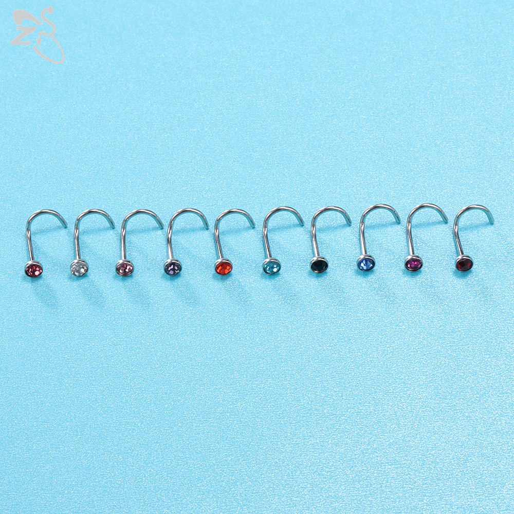 40-60pcs/lot Set Tindik Hidung Kristal Warna Stainless Steel C-Shape Nose Rings L Shape Nose Stud Set 20G Tindik Hidung