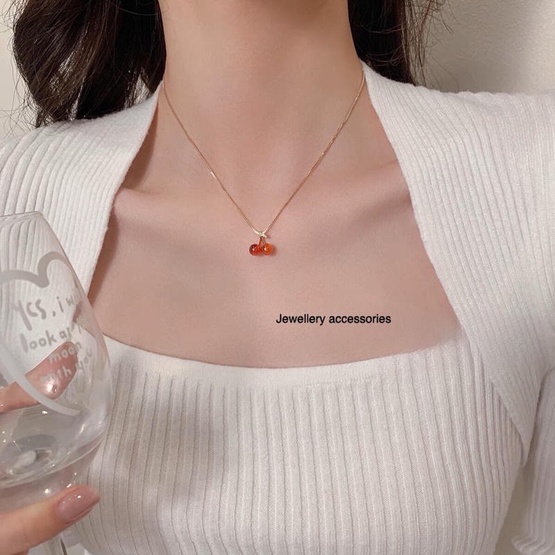 Kalung Titanium Cherry Gold Korea Elegant Fashion Style Trending K758