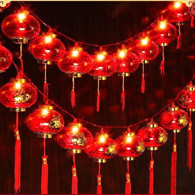 Lampu Tirai Lampion Imlek Murah Lampu LED Dekor Lampu Fu Merah Sincia Ornamen Imlek Harga Grosir Termurah