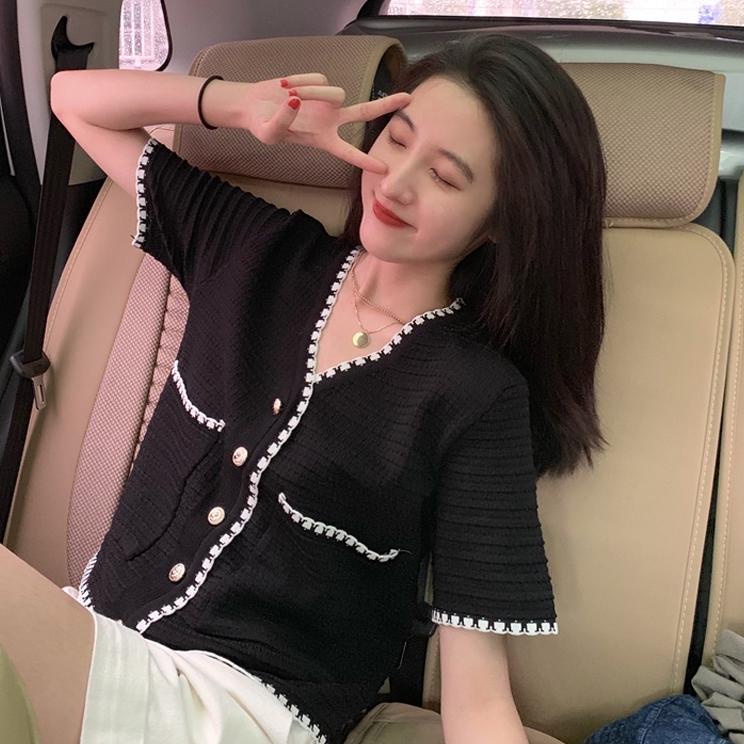 Viral Atasan crop top kardigan rajut wanita lengan pendek Korean style cardigan rajut