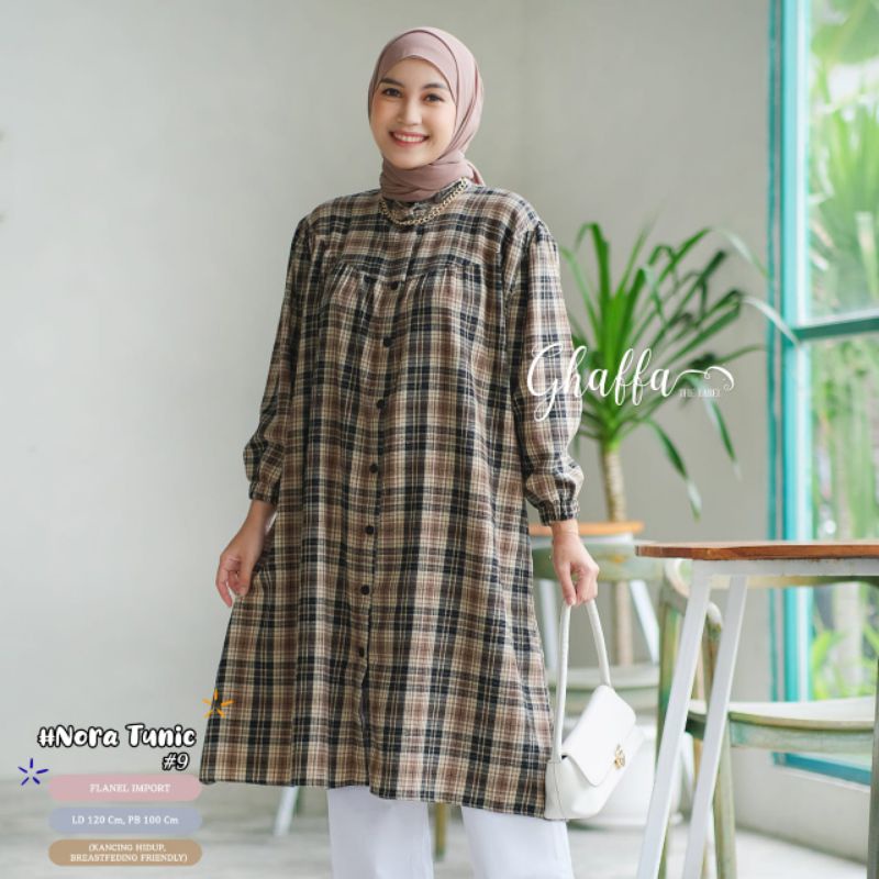 NORA TUNIK #9 BY GHAFFA THE LABEL / FLANEL TUNIK MUSLIMAH / TUNIK LD120 Flanel import