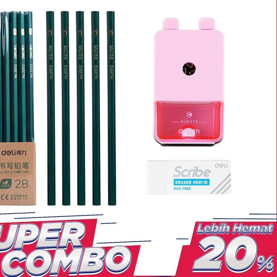 

ERV205 Deli Combo Set 2 - 10pcs Pensil 2B + 3pcs Penghapus + Rautan Putar |