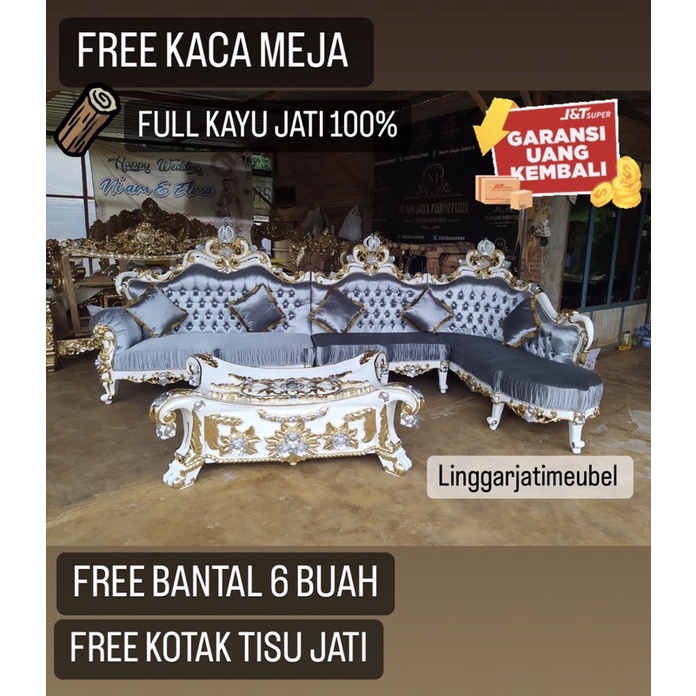 Sofa Mewah Ruang Tamu Sultan Jati Kursi Mewah sudut Pojok Kayu Modern Elegan Bellagio Jepara