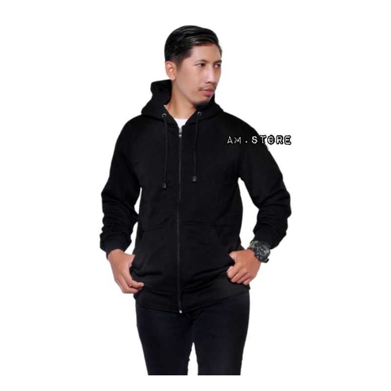 AMSTORE- Jaket Hoodie Zipper Hitam polos,pria wanita/Unisex.