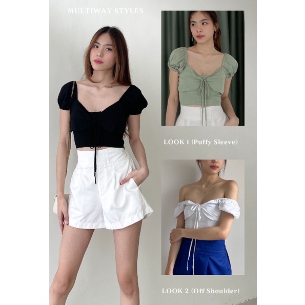 Sabrina Puffy Sleeves Top -- Ocha Wear | Korean Off Shoulders | Atasan Crop Top Kemben Wanita | Pakaian Tanktop Murah Berkualitas Premium