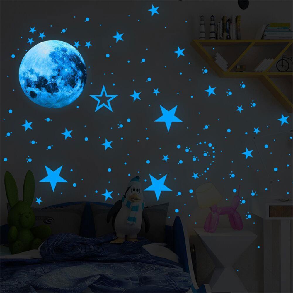 Timekey8 /10 /12 /20cm Luminous Colorful Moon Stiker Dinding Glow In The Dark Decal Untuk Anak Bayi Kamar Tidur Natal Dekorasi Rumah I8T6