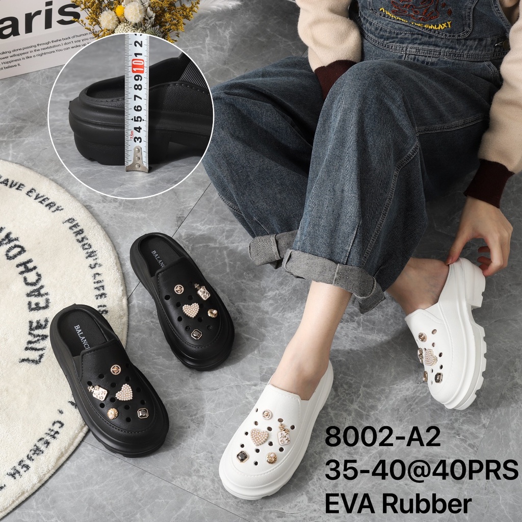 EVA Sandal Slop Wedges Wanita Karet Spons import Jibbitz LOVE Super Empuk Ringan Elastis Sol Anti Slip Tebal Tinggi 5 Cm BALANCE 8002-A2