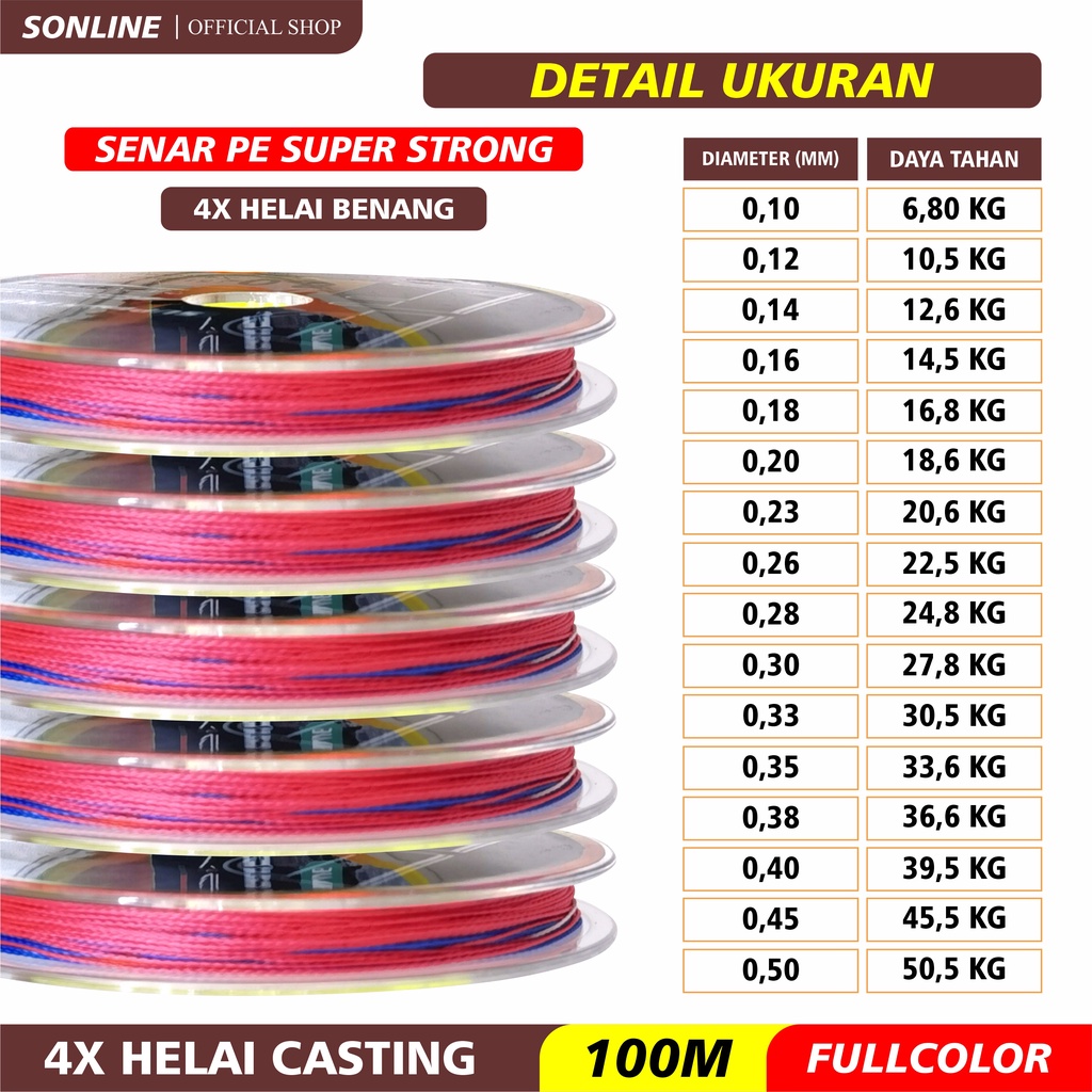 SONLINE Tali Pancing Japan Fishing Line Nylon PE Super strong 100m Senar Pancing Super Braided Line PESS