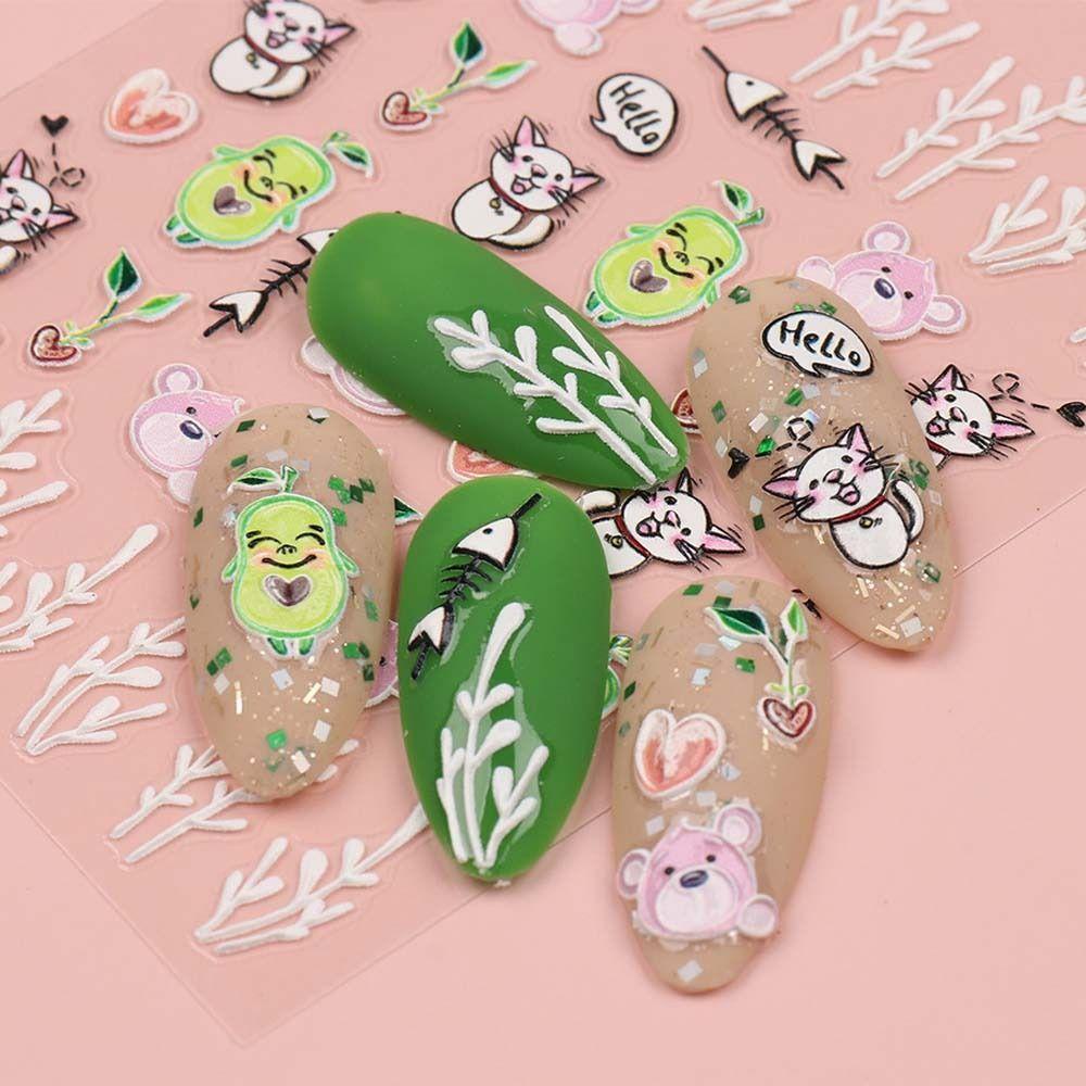 Mxbeauty Kartun Stiker Kuku Lucu Perekat Diri Kelinci Kucing Manikur Aksesoris Panda Nail Art Dekorasi