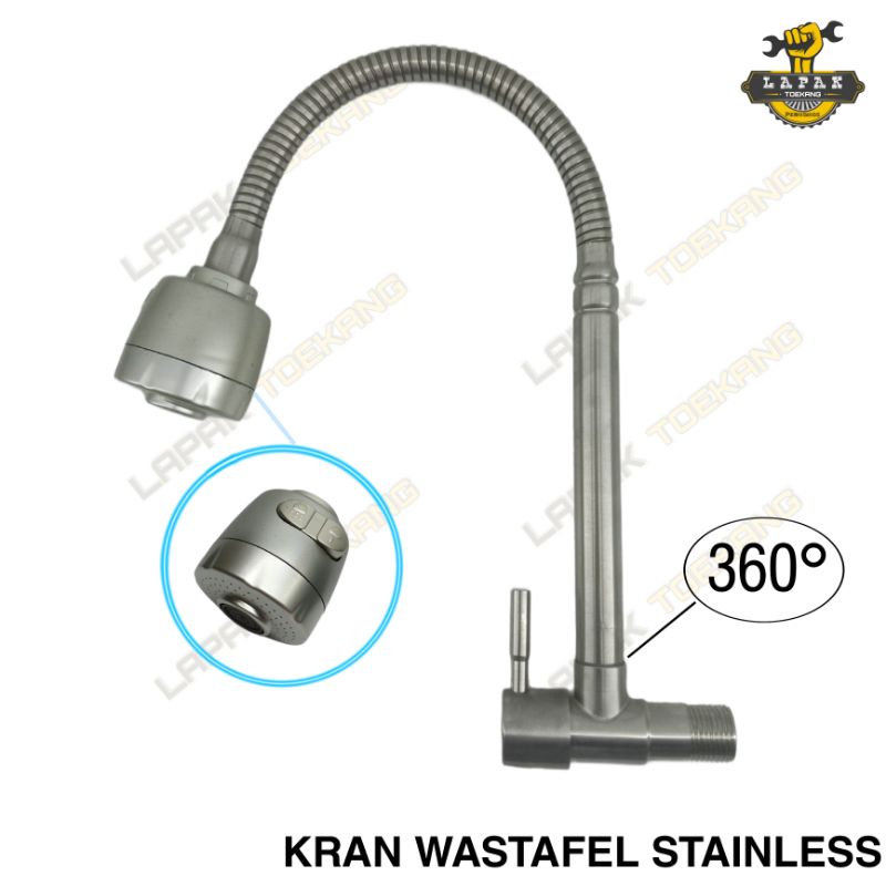 Kran Angsa Wastafel Fleksibel Kepala Besar Rotasi 360° Stainless
