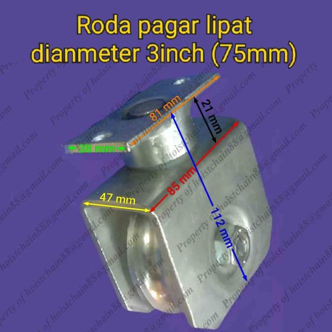 Roda Pagar Pintu Sliding Bull Brand 3 Inch (7,5Cm) Rel Tikung-Belok
